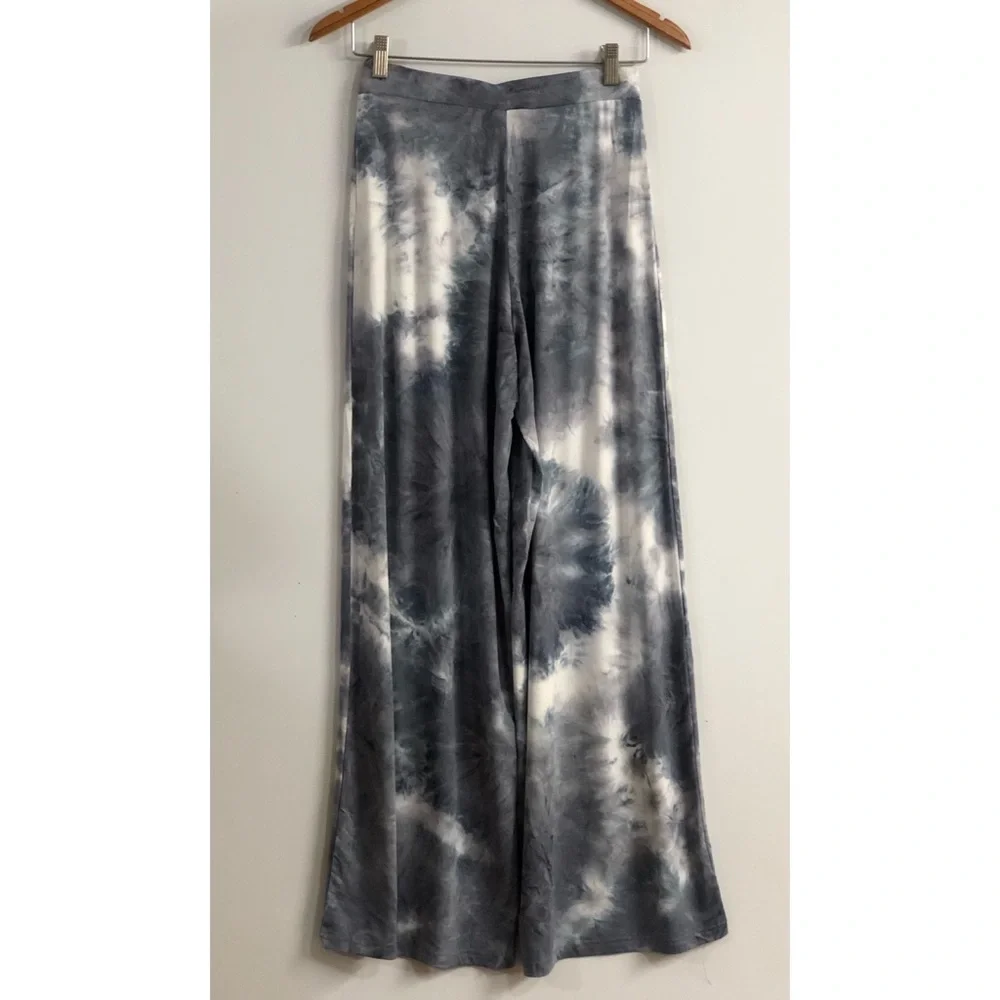 Wide Leg Pants Womens Size S Casual Pants Stretch tie dye Gray White NWT beach - Picture 4 of 12